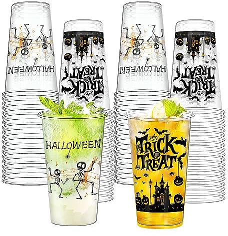 BYMIOYA 50 bicchieri di plastica usa e getta da 473,6 ml, per Halloween, bicchieri usa e getta, ideali per caffè, birra, bevande, gelati, snack e dolci alle feste