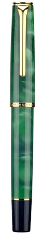 Hong Dian N12 - Penna stilografica a pistone punta morbida extra sottile, acrilico verde erba e design aerodinamico classico con custodia in metallo