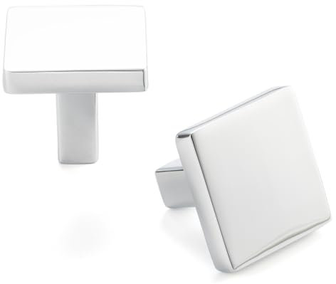 ASKANO Pack of 20, Polished Chrome, Square Kitchen Cabinet Knob ZK2401 | Modern Pull Handle, Solid Hardware for Drawer, Dresser, Bathroom, Vanity, Furniture Door, Cupboard, Bedroom, Size: 1-1/8 Inch