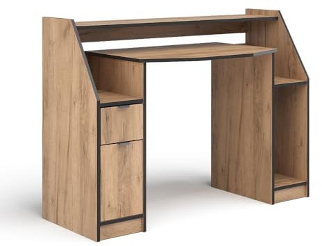 Vicco Gaming Tisch Joel, Goldkraft Eiche/Schwarz, 123.2 x 45 cm mit 1 Schublade und 1 Tür