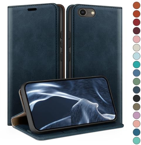 HUOUH für iPhone SE 2022/7/8/SE 2020 4,7 Hülle mit RFID Schutzhülle aus Lederhülle Handyhülle,360 Grad Schutz Case,Kartenfach Leder ständer Handy hülle für Apple 7 Klapphülle Wallet Cover Dunkelblau
