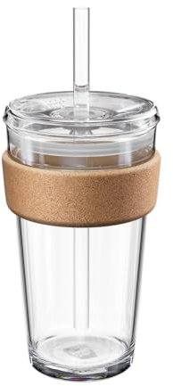 KeepCup Cold Cup - Brew Cork Tempered Glass Ice Coffee Tumbler with Recovered Cork Band, Lid and Straw - 16oz (454ml)