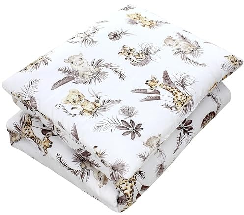TupTam Kinder Gemusterte Bettdecken Set Ganzjahresdecke Bettdecke Kopfkissen Flachkissen 2tlg., Farbe: Löwe/Blätter/Beige, Größe: 135 x 200 cm / 40 x 80 cm