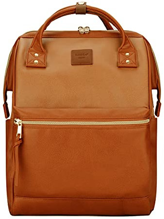 Kah&Kee Leder-Rucksack für Damen und Herren, 40,6 cm (16 Zoll) Laptoptasche, Lehrer, Profis, Wickeltasche, Rucksack, ideal für Arbeit, Schule, Krankenpflege, College und Reisen (Buff/Camel, Größe L)