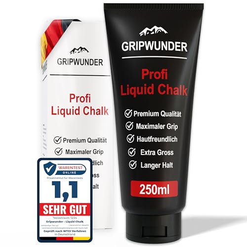 GRIPWUNDER Liquid Chalk 250 ML | Maximum Grip - BESTNOTE 1,1, schnell trocknend, langanhaltend| Flüssigkreide Chalk Bouldern Gym f Calisthenics Equipment Crossfit Klettern Pole Dance Magnesia Turnen