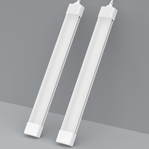 Amdelne 2 x Feuchtraumleuchte LED 60cm, 18W 2000LM LED Neonröhre, Kalteweiß 6000K Feuchtraumlampe, IP65 Wasserfest Wannenleuchte, Werkstattlampe, Kellerleuchte, Deckenleuchte für Büros Lager Garage