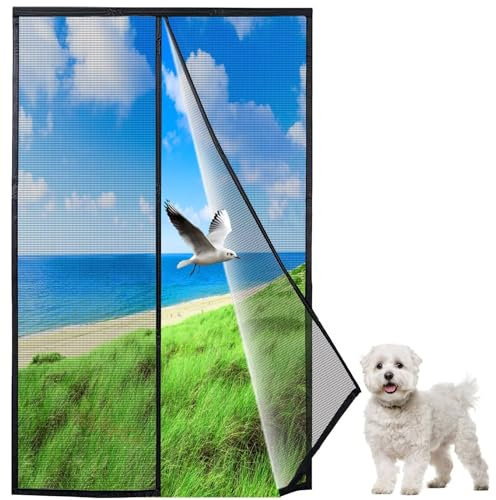 Magnetic Fly Screen Door, 350x180 cm Chain, Full Size, Heavy Duty Curtain, Pet Friendly, for House, French Doors Innovative, Black