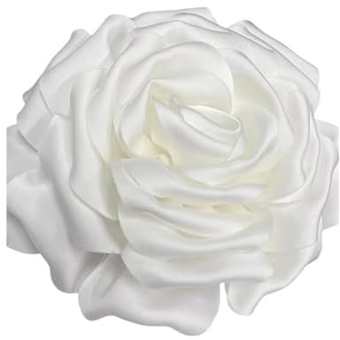 IMINI 160mm Fleur De Rose En Satin De Soie Délicate Grandes Broches Extra Larges Épingles à Revers En Tissu Broche Pour Femme Fête De Mariage Banquet Robe Costume Vêtements Accessoires Cadeaux Blanc
