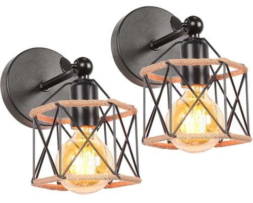 PETITES ECREVISSES 2 Stück Wandleuchte Innen Vintage Wandlampe Schwarz Industrial Innen Lampe Einstellbarer Lampenschirm 16CM Metall Deckenleuchte für Schlafzimmer Flur Wohnzimmer