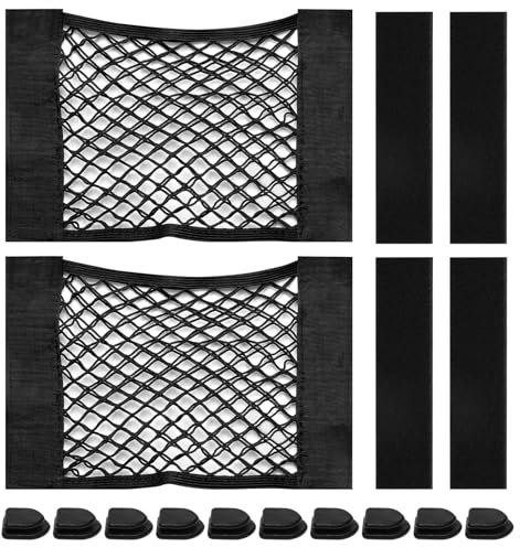 MAIXINNEW 2 Pcs Car Storage Mesh Bag Organiser, Adhesive Storage Nets for Car Multipurpose, Elastic Net Pocket with Hooks for Backseat, Truck Boot, Campervans (25x60cm)