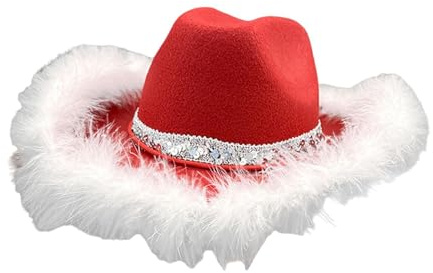 Baoblaze Roter Cowgirlhut Cowboyhut für Musikfestivalkonzerte Kostümzubehör Erwachsene, Dicke Feder