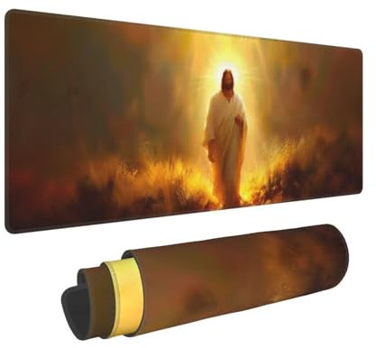 Grand tapis de souris de jeu 700x400x3mm XXL Multifonction Mouse Pad, Lavable avec bords cousus, base en caoutchouc naturel antidérapant durable tapis de clavier Jésus Tapis de Bureau pour Gamer E-713