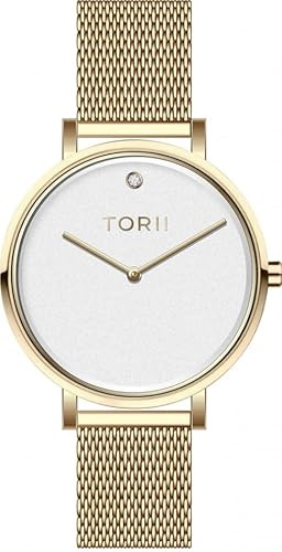 TORII Damenuhr Weiß Edelstahl - rund Quarz G32GS.W1 Milanaise-Armband Punktindizes wasserdicht 50 m