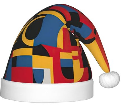 UVBDF Zusammensetzung in Rot, Gelb, Blau und Schwarz, 1 Stück Weihnachtsmütze aus Plüsch, Weihnachtsmütze für Jugendliche für Weihnachten, Neujahr, Party, Kopfbedeckung
