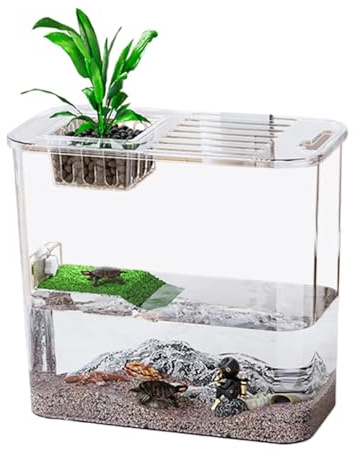 Acuario y Tanque para Tortugas con Marco para Trepar | Pecera Transparente para Cría de Especies Acuáticas y Terrestres