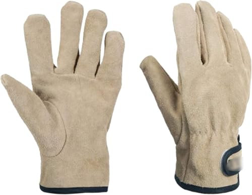 RYRYR Holzofen-Handschuhe, Arbeitshandschuhe for Männer oder Frauen, Gartenhandschuhe, Arbeitshandschuhe, 1 Paar Leder-Sicherheitsarbeit, Feuerbeständigkeit, Grillen, Gartenarbeit – Khaki