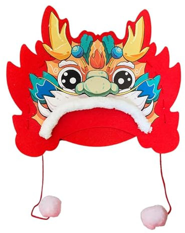 Pleayietoopiatiey Chapeau de dragon chinois pour le Nouvel An dimensionnel bricolage artisanat chapeau tête de dragon chapeau rouge
