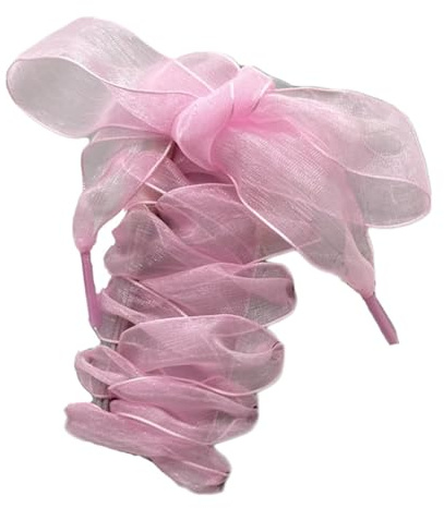 Codulu Cordones planos de gasa con cinta de organza, cordones de zapatos de 2,5 cm de ancho, para mujeres y niñas, zapatos deportivos de patinaje, zapatos casuales, 160 cm