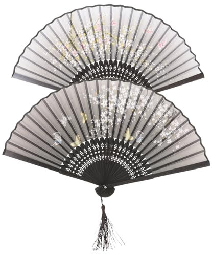Cabilock 2 Pcs Foldable Handheld Paper Fan Folding Hand Rave Fan Silk Handheld Fabric Dancing Fans Fake Rave Hand Fan Silver Fan Folding Hand Fan Stickers Fold Fan Silk Cloth