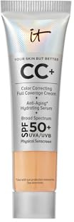 IT Cosmetics CC+ Cream Travel (Medium Tan) - Natural Full Coverage Foundation With SPF 50+, Color Corrector & Anti-Aging Hydrating Serum, Hyaluronic Acid + Peptides, Up To 24H Wear - 0.4 fl oz