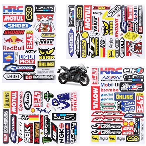 Motorrad Aufkleber, 4 Bögen Vinyl Aufkleber, Autoaufkleber, Motorrad Aufkleber, lustige Autoaufkleber, Skateboard Aufkleber für Jugendliche Erwachsene Kinder (Style1)