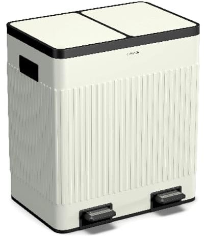KLARSTEIN Grama 40 Poubelle De Tri Sélectif - 40 L Deux Bacs 20 L, Couvercle Soft Close, Design Rétro, Crème Vintage, Pédales Indépendantes