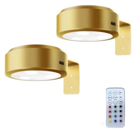 2Stk Magnetisches Mallicht mit 13 Beleuchtungsmodi, Licht Batterie betrieben mit Fernbedienung, LED Kunstanzeige Akzent Licht an der Wand, Malerei Licht für Kunst, Bild Licht für Fotorahmen (Gold)