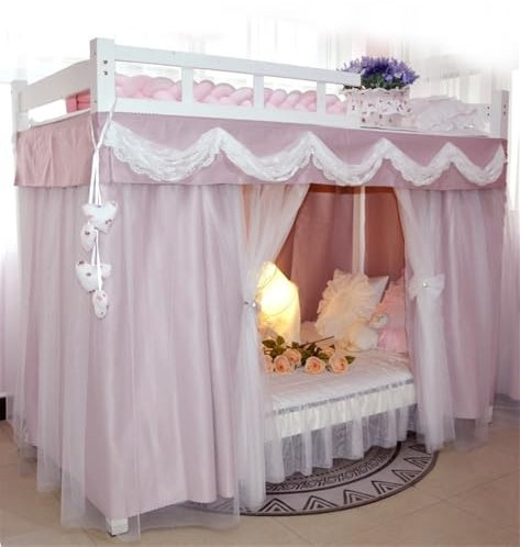 HDSDVNON Double-Layer Bunk Bed Privacy Curtain For Lower Bunk - Self-Adhesive Slide Rail Mosquito Net Canopy, No-Drill Bottom Bed Tent With Breathable Netting(H47.2in/120cm)