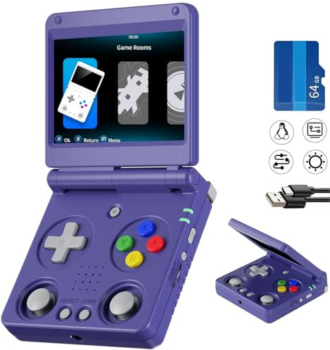 RG34XXSP Retro Handheld Game Console Linux System RG 34XXSP Retro Gaming Console 3.4 IPS Screen with Linux System 3300mAh Battery with WiFi/Bluetooth 64GB (RG34XXSP-Indigo)