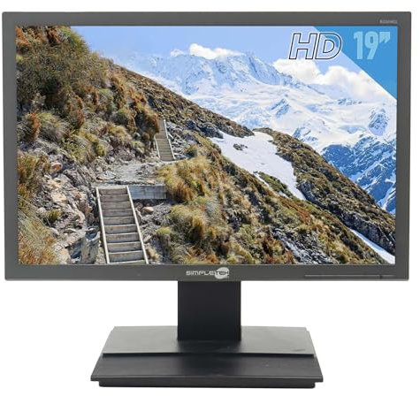 SIMPLETEK - Monitor LCD panorámico 16:10 de 19 | Con altavoces integrados, VGA y DVI | Para PC y DVR | Cable de alimentación y VGA incluidos (reacondicionados)