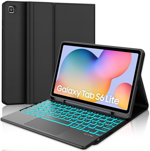 IVEOPPE Coque Clavier Samsung Tab S6 Lite avec Touchpad, Rétroéclairage 7 Couleurs, Détachable AZERTY Français Clavier Étui pour Samsung Galaxy Tab S6 Lite 10.4 2024/2022/2020, Noir