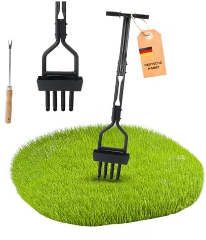 NovaTerra Rasenlüfter manuell - 4 Zinken aus Stahl + Kernsammelrahmen - Hand-Aerifizierer für Moosreduzierung & bessere Nährstoffaufnahme - 99cm