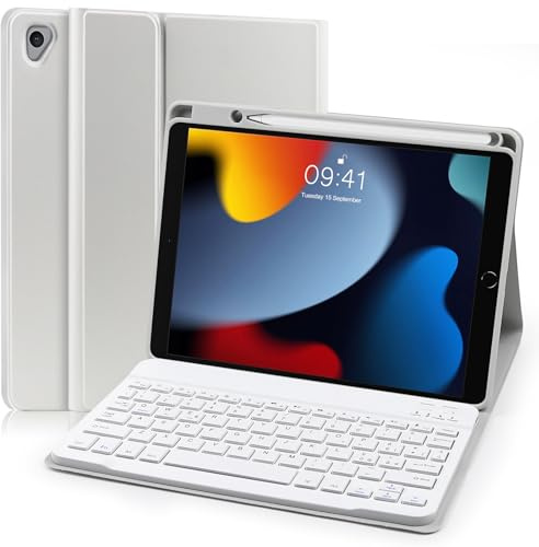 Yeegnar Tastiera iPad 9 Generazione, Custodia con Tastiera Compatibile iPad 9/8/ 7 Generazione, Italiano QWERTY Bluetooth, Grigio (iPencil non incluso)