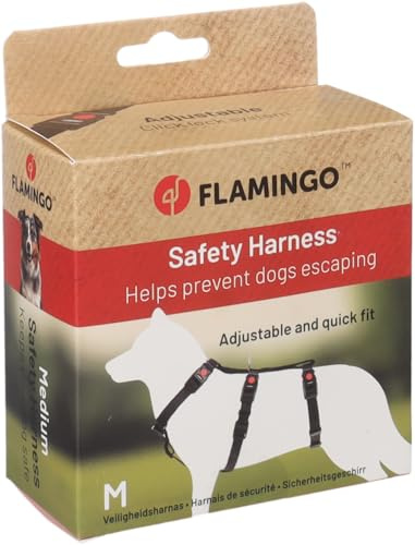 Flamingo Hund Sicherheitsgeschirr Zera Schwarz M 45-65cm 55-70cm 42-67cm 20mm