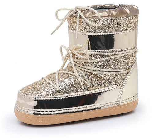 Damen Moon Boots Winter Wasserdichte Rutschfeste Schneestiefel Mit Abnehmbarer Innensole Glitzer Obermaterial Plateau Sohle(Gold,38)