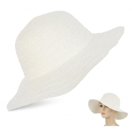 BESTYASH Lot de 12 Chapeaux de Paille Tressée Vierges Adultes Large Bord Couleur Beige Naturel Chapeaux de Soleil pour Jardinage Fêtes Déguisées et Activités DIY Protection UV et