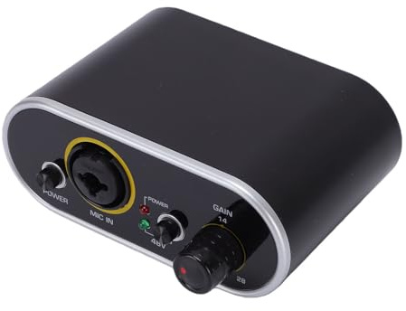 Jectse Microphone Preamp, 2 Channel XLR Input with 28dB Gain 48V Power for Dynamic Condenser Microphones Studio Recording Podcast Live Stream
