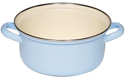 Riess, 0279-006, Kasserolle mit Chromrand 18, CLASSIC - BUNT/PASTELL, Farbe Blau, Durchmesser 18 cm, Höhe 8,9 cm, Inhalt 1,5 Liter, Emaille, OHNE DECKEL, Deckel optional, Topf, Kochtopf, Induktion