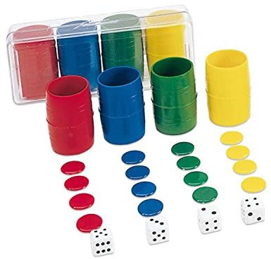 Cayro - Accesorios para Parchís - + 5 Años - Caja de Plástico - Juegos de Mesa de Niños y Adultos - 4 Cubiletes, 24 Fichas y 6 Dados - 2 a 4 Jugadores