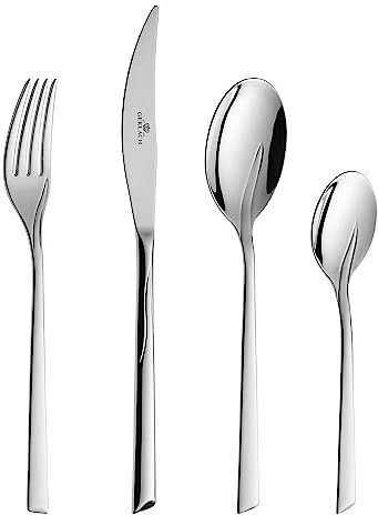 Gerlach Flames Besteck-Set für 6 Personen Spülmaschinenfest Essbesteck Edelstahl Elegantes Besteck Messer Gabel Löffel Teelöffel Tafelbesteck Glänzend Rostfrei 30 x 27 x 5 cm 24 Stk