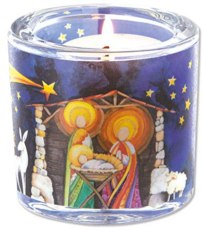 Butzon & Bercker Lichtmomente – Windlicht Weihnachten Krippe | Christlicher Teelichthalter zu Weihnachten, mundgeblasen inkl. Teelicht & Geschenkverpackung