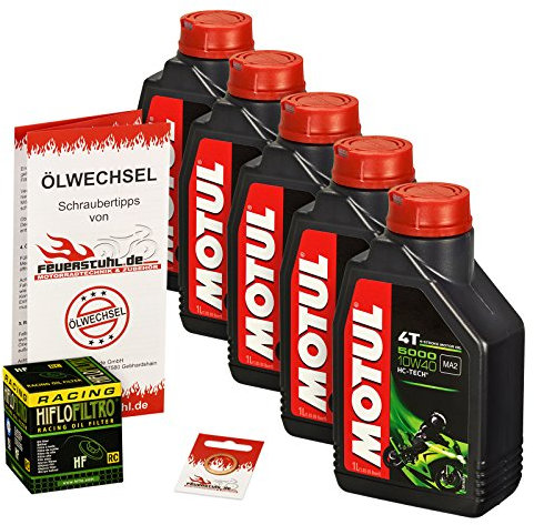 Motul 10W-40 Öl + HiFlo Ölfilter für Suzuki GSXR 750, 88-89, GR77B - Ölwechselset inkl. Motoröl, Racing Filter, Dichtring