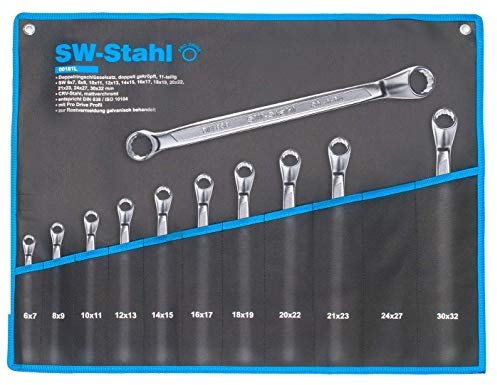 SW-Stahl 00181L Doppelringschlüssel-Satz 6-32 mm, 11-teilig tief gekröpft I Ringschraubenschlüssel I Doppel-Schraubenschlüssel Set I Ringschlüssel-Set gekröpft