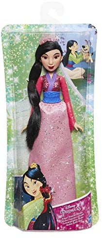 Disney Prinzessin Mulan Schimmerglanz Modepuppe mit glitzerndem Rock, Krone und Schuhen, Spielzeug für Mädchen ab 3 Jahren