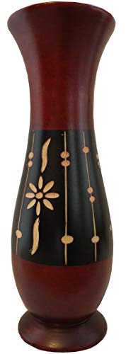 Blumenvase Holzvase Bodenvase Tischvase Dekovase für Dekoration mehrere Größe & Muster aus Mangoholz (rot schwarz Natur, 10 x 10 x 30 cm)