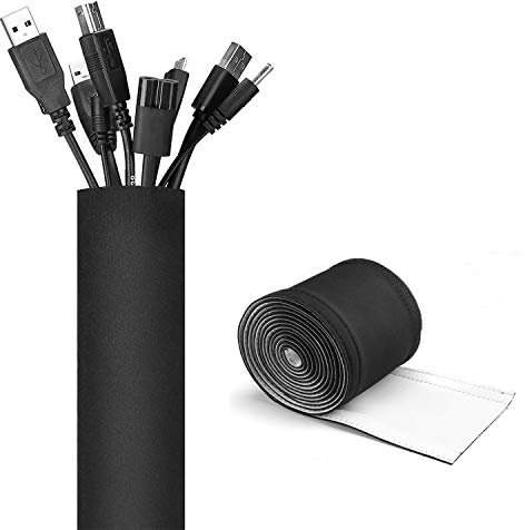 JOTO Guaina per Cavi in Neoprene, Lunghezza di 330cm/Larghezza di 13,46 cm, Guaina Cavi Flessibile per Scrivania TV Computer Office Home Theate -Reversibile Nero/Bianco, Grande