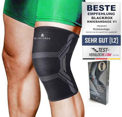 BLACKROX Kniebandage [Vergleichssieger 2024] Gr. S-XL | Für Damen & Herren | Stabilisierung für das Knie & Meniskus | Perfekt für Sport, Kraftsport & Bodybuilding | KNIEBANDAGE V1 | Schwarz Gr. L