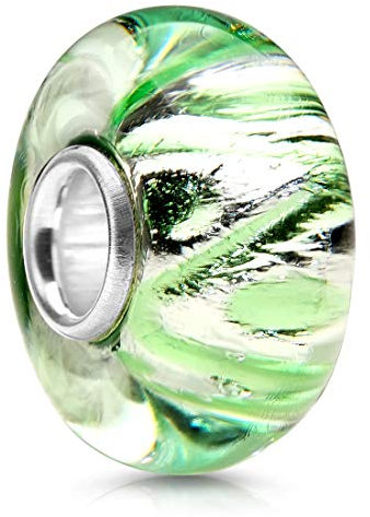 Materia 1344 Breloque en Verre Vert et Argent avec Douille en Argent 925 pour Bracelet