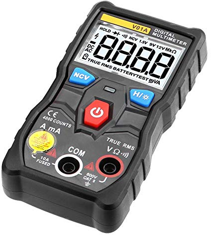 Digital Multimeter Auto Range Echter Effektivwert Multi Tester AC/DC Strom Spannung Ohm Durchgangstester mit Hintergrundbeleuchtung, Taschenlampe(Schwarz)