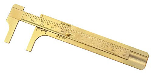 QWORK® Ottone Calibro A Corsoio Righello da 4 / 10cm, Strumento di misurazione del righello Scale doppie mm/pollici per misurare pietre gioielli